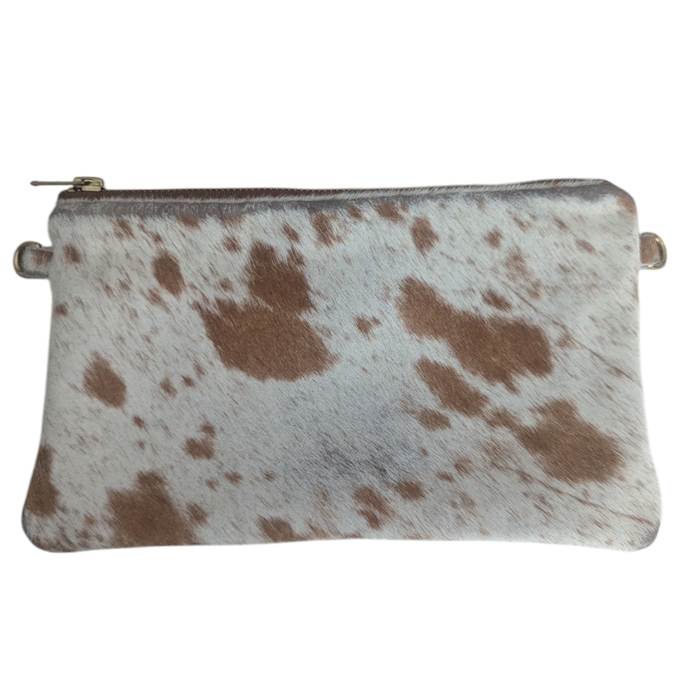 Cowhide Clutch Wristlet in White and Brown